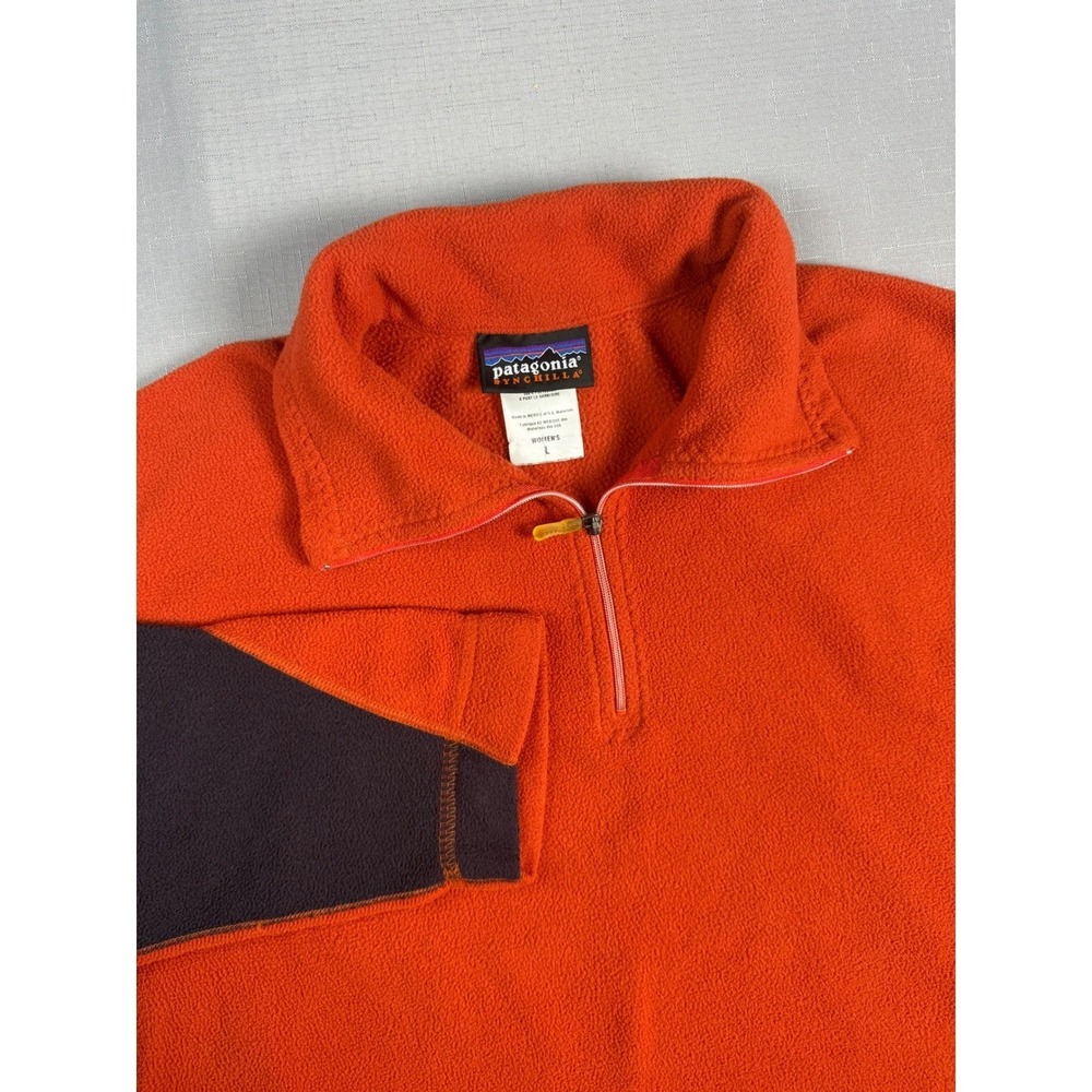 Patagonia Synchilla Fleece Pullover Womens L Orange Quarter Zip Mid Layer Jacket - Picture 1 of 9